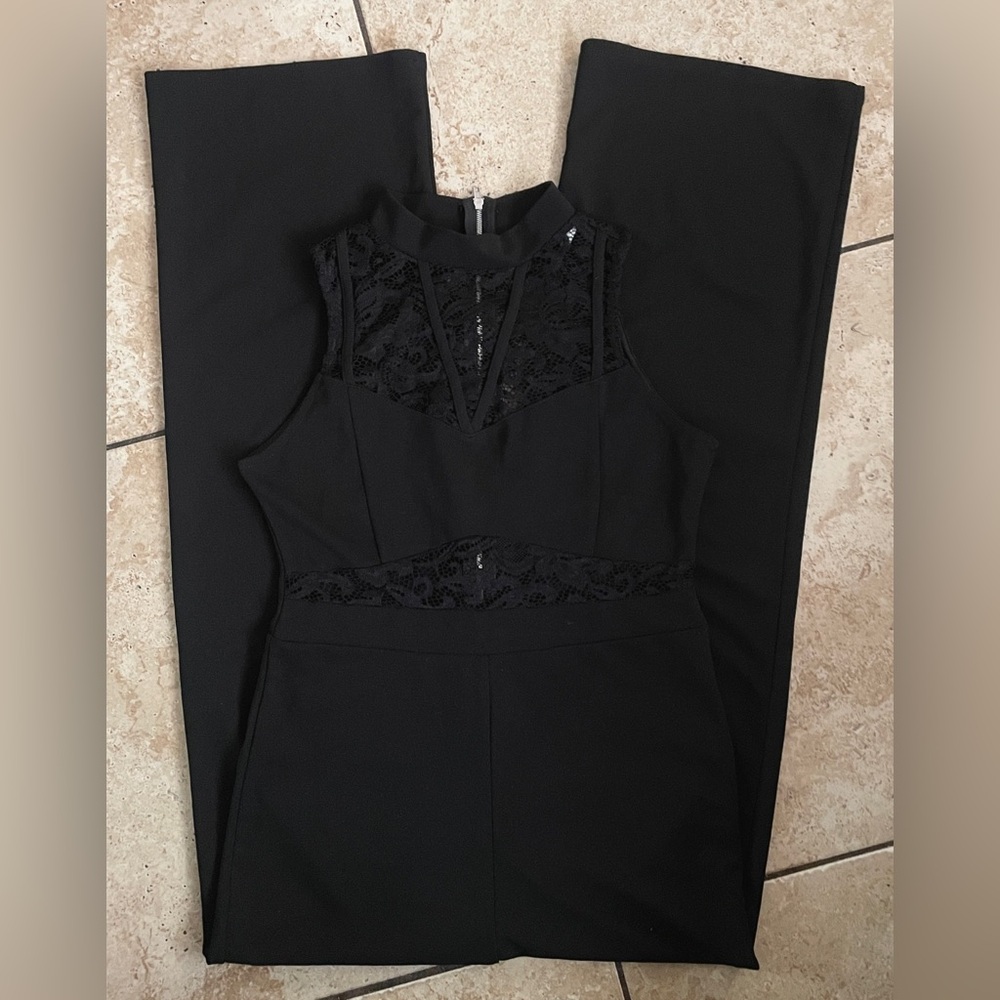 Black Lace-Panel Jumpsuit